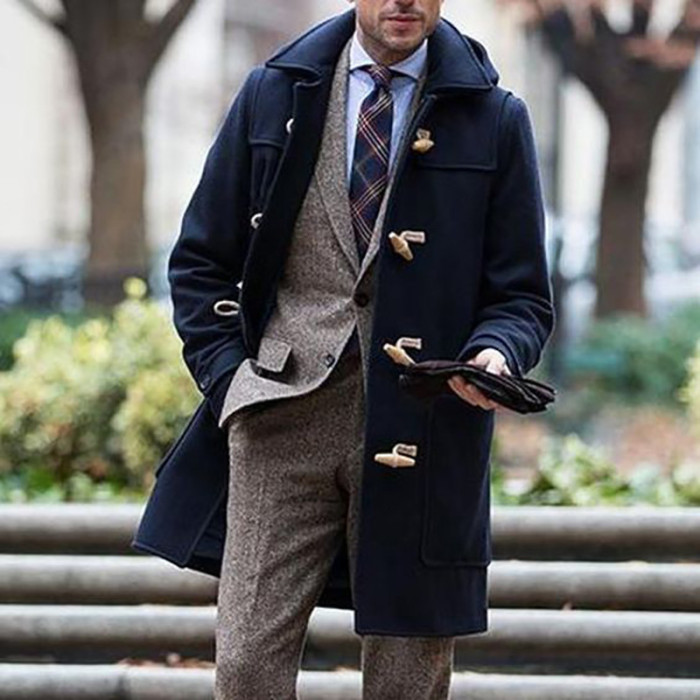Gentlemen Long Trench Coat Casual Slim Fit  Button Men's Outerwear
