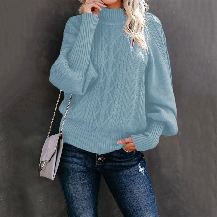 Fashion Loose Long Sleeve Solid Color Casual Middle Collar Sweaters