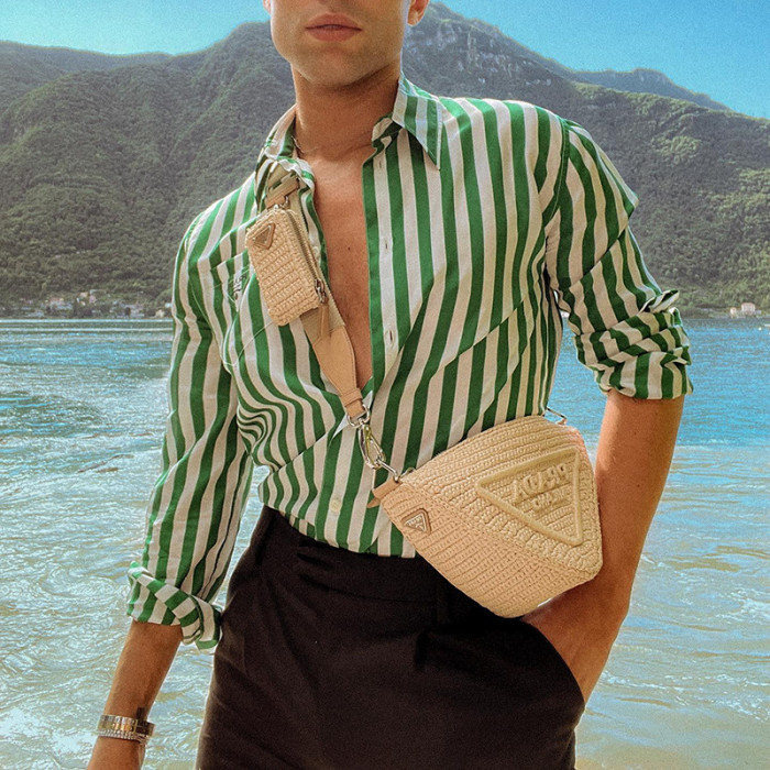 Men Fashion Loose Striped Pocket Casual Long Sleeve Single-Breasted Turn-down Collar Shirt