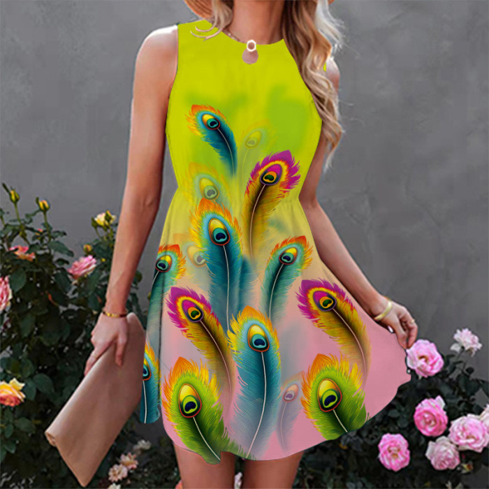 Fashion Round Neck Sleeveless Print Party Mini Dress