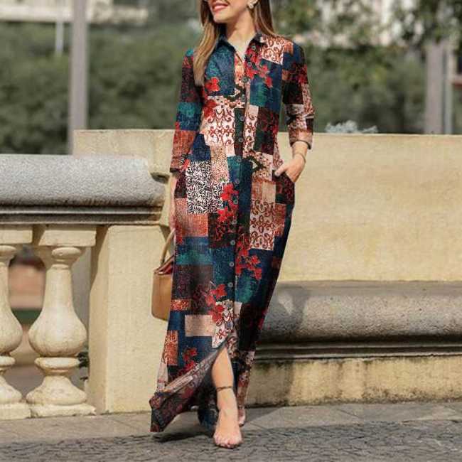 Fashion Lapel Printed Shirt Dress main image 0