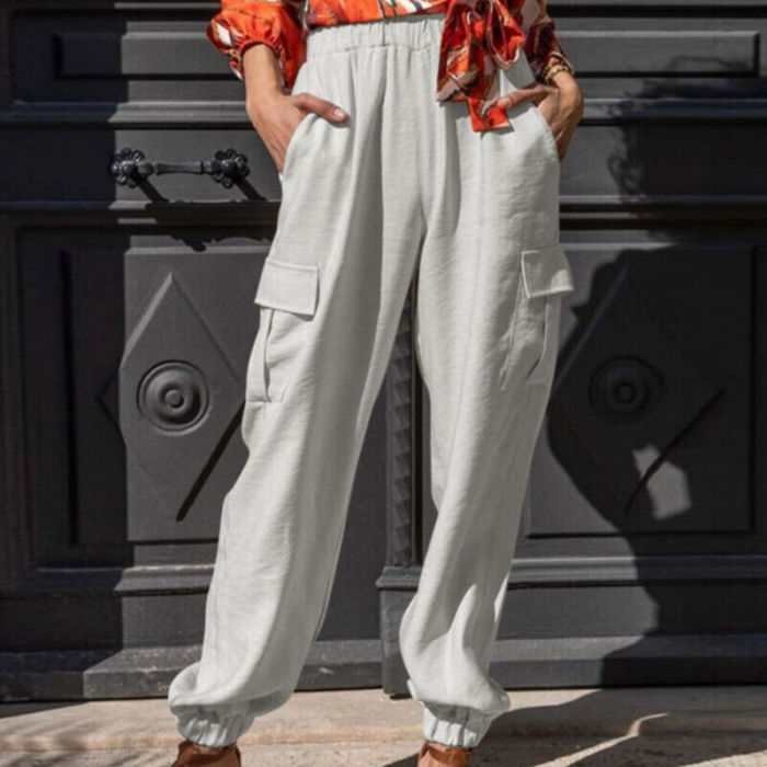 Women's Fashion Cotton Linen Casual Pocket Loose Sports Cargo Pants