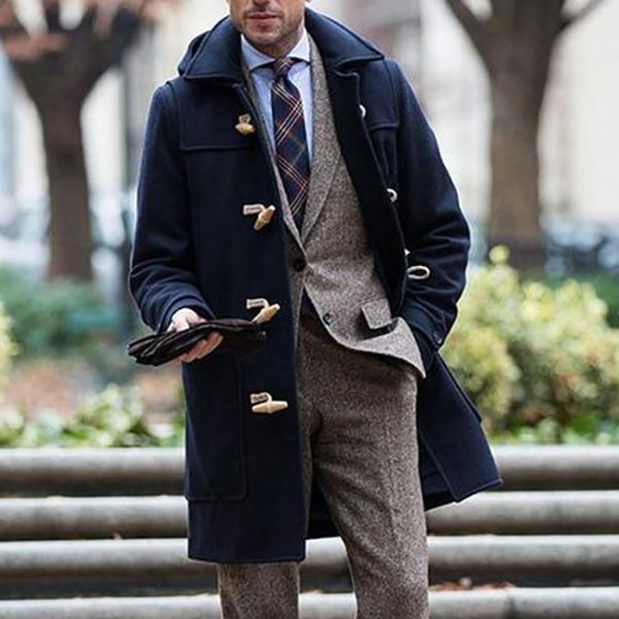 Gentlemen Long Trench Coat Casual Slim Fit  Button Men's Outerwear