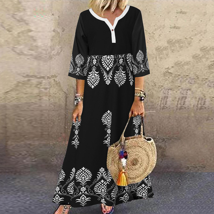 Fashion Loose Polka Dot Vintage Hole Ruffle Party Elegant  Maxi Dress