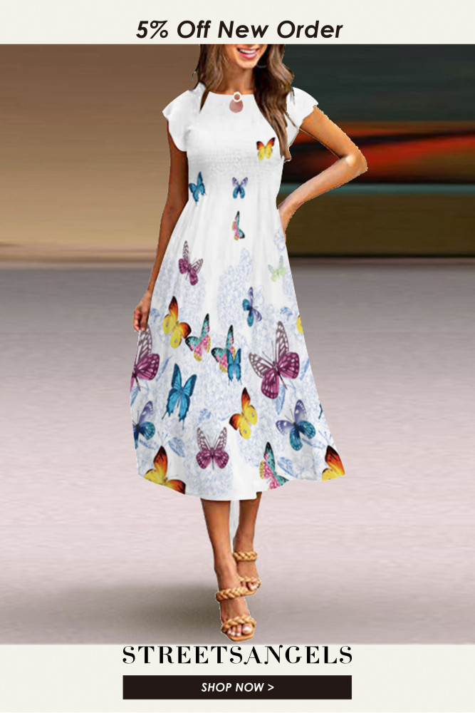 Fashion Sexy Boho Casual Print Swing  Midi Dress