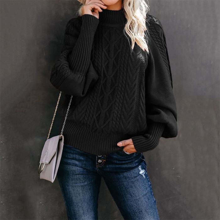 Fashion Loose Long Sleeve Solid Color Casual Middle Collar Sweaters