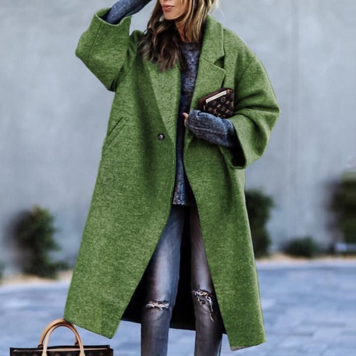 Fashion Colorblock Plaid Long Sleeve Lapel Print Wool Coat