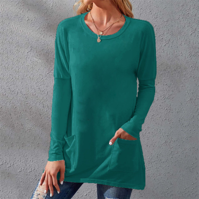 Fashion Women's Long Sleeve Solid Color Casual Loose Top T-Shirt