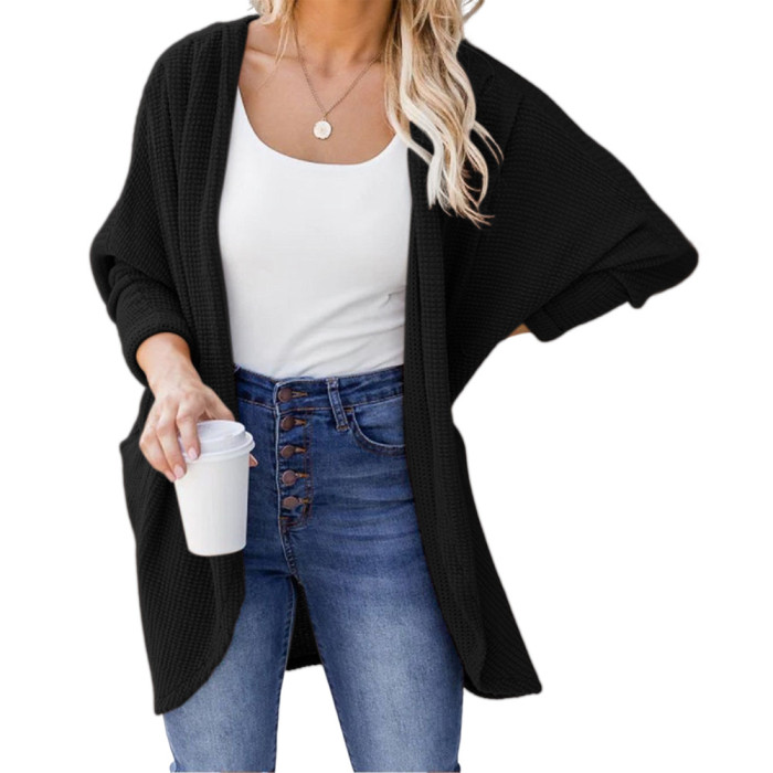 Fashion Solid Color Comfortable Long Sleeve Loose Sweater Cardigan