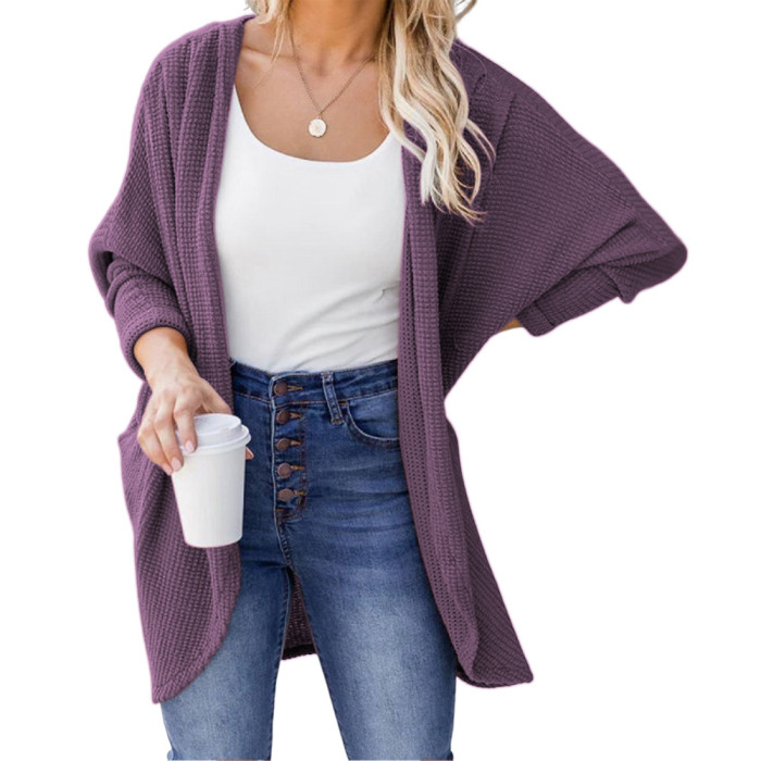 Fashion Solid Color Comfortable Long Sleeve Loose Sweater Cardigan