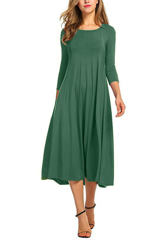 Fashion Women's Round Neck Solid Color Party Casual  Midi Dress