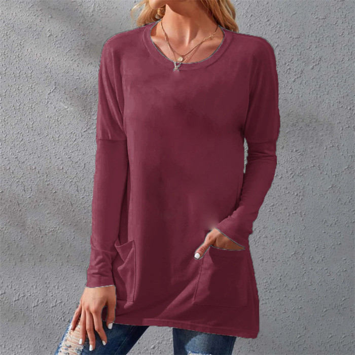 Fashion Women's Long Sleeve Solid Color Casual Loose Top T-Shirt