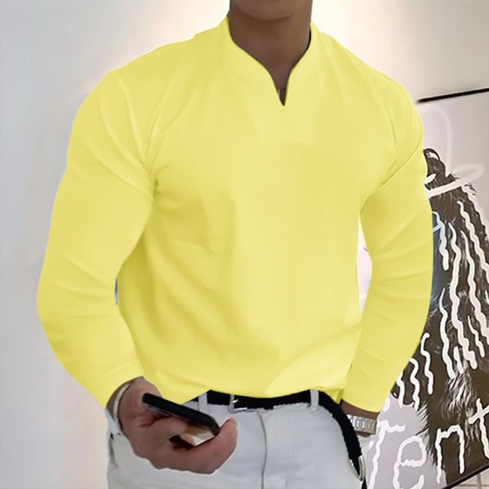 Men's Top Casual Short Sleeve Fashion Solid Color V-Neck Shirt