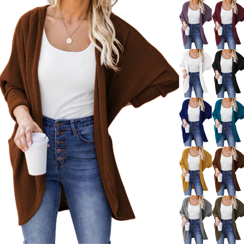 Fashion Solid Color Comfortable Long Sleeve Loose Sweater Cardigan