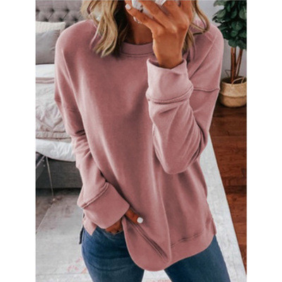 Women's Casual Round Neck Loose Solid Color Long Sleeve Sweatshirts