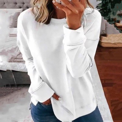 Women's Casual Round Neck Loose Solid Color Long Sleeve Sweatshirts