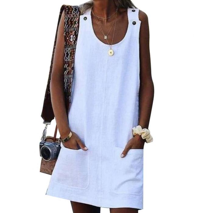 Fashion Casual Solid Color Pocket Sleeveless Elegant Rompers