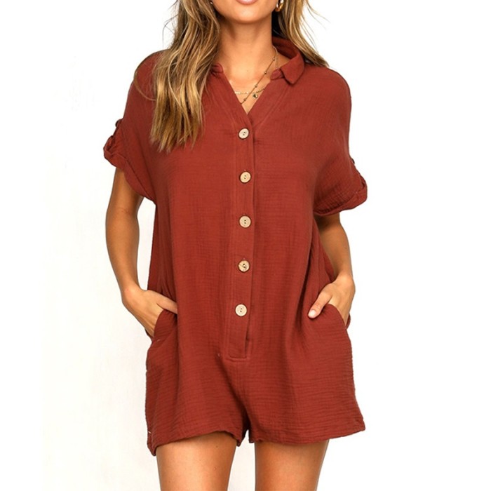 Casual Loose Wide Leg Sexy Solid Color Shorts Linen Casual Rompers
