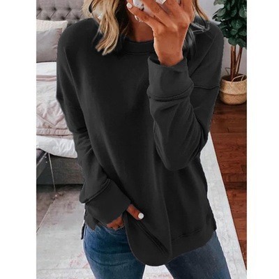 Women's Casual Round Neck Loose Solid Color Long Sleeve Sweatshirts