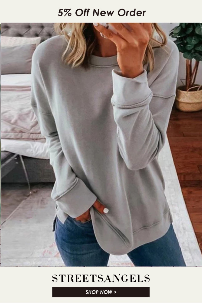 Women's Casual Round Neck Loose Solid Color Long Sleeve Sweatshirts