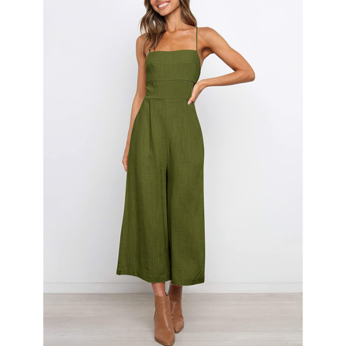 Backless Sexy Sleeveless Sling Fashion Casual Loose Jumpsuit