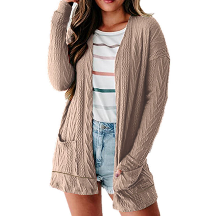 Women's Sweater Fashion Solid Color Loose Long Sleeve Cardigan