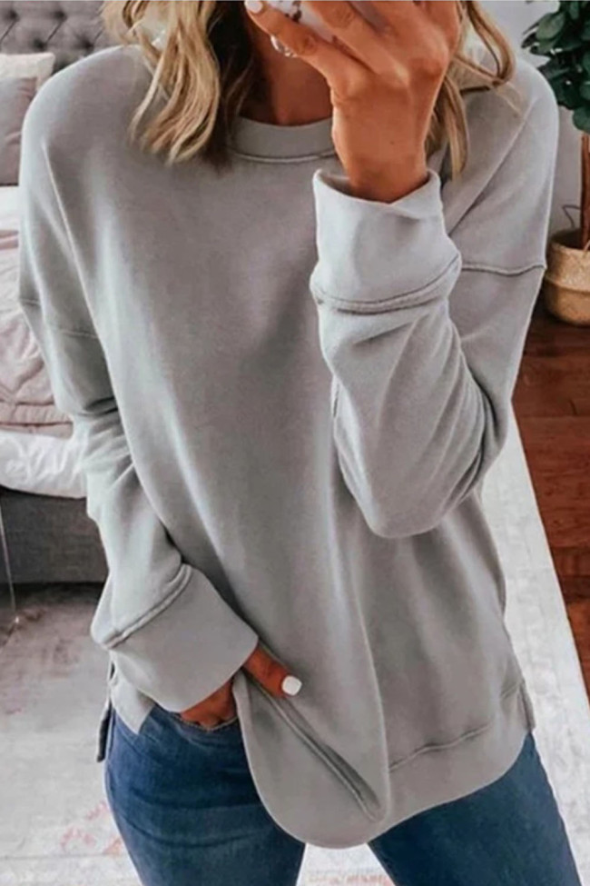 Women's Casual Round Neck Loose Solid Color Long Sleeve Sweatshirts