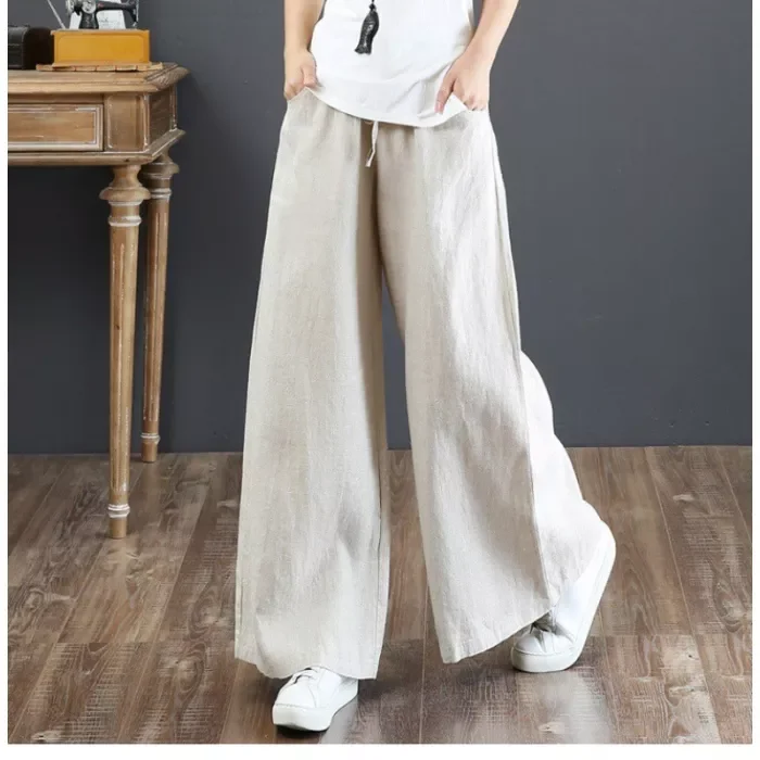 Fashion Solid Color Harem Linen Bloomers Casual Loose Wide Leg Pants
