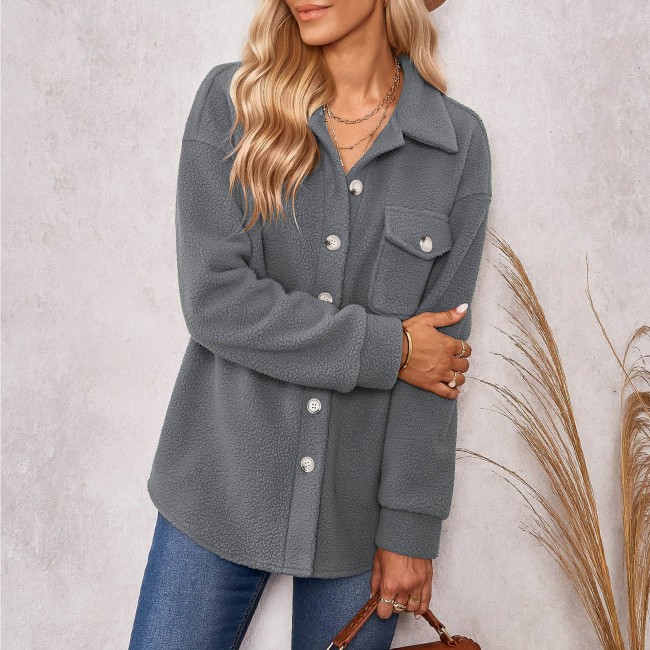 Solid Color Hooded Casual Button Jacket main image 1