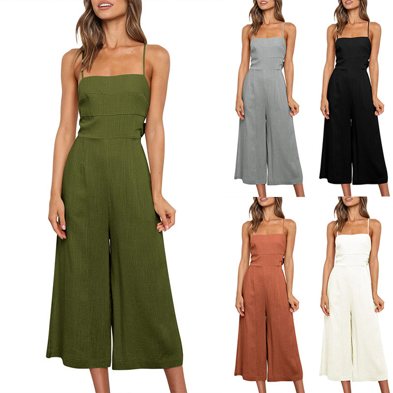 Backless Sexy Sleeveless Sling Fashion Casual Loose Jumpsuit