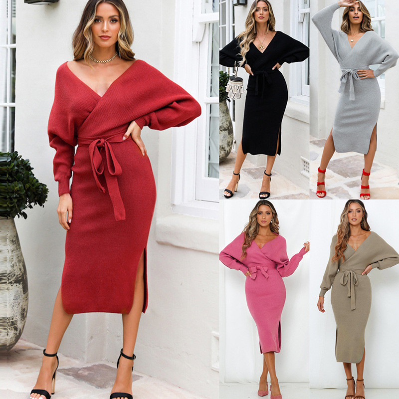 Doll Sleeve V-Neck Irregular Hem Dress