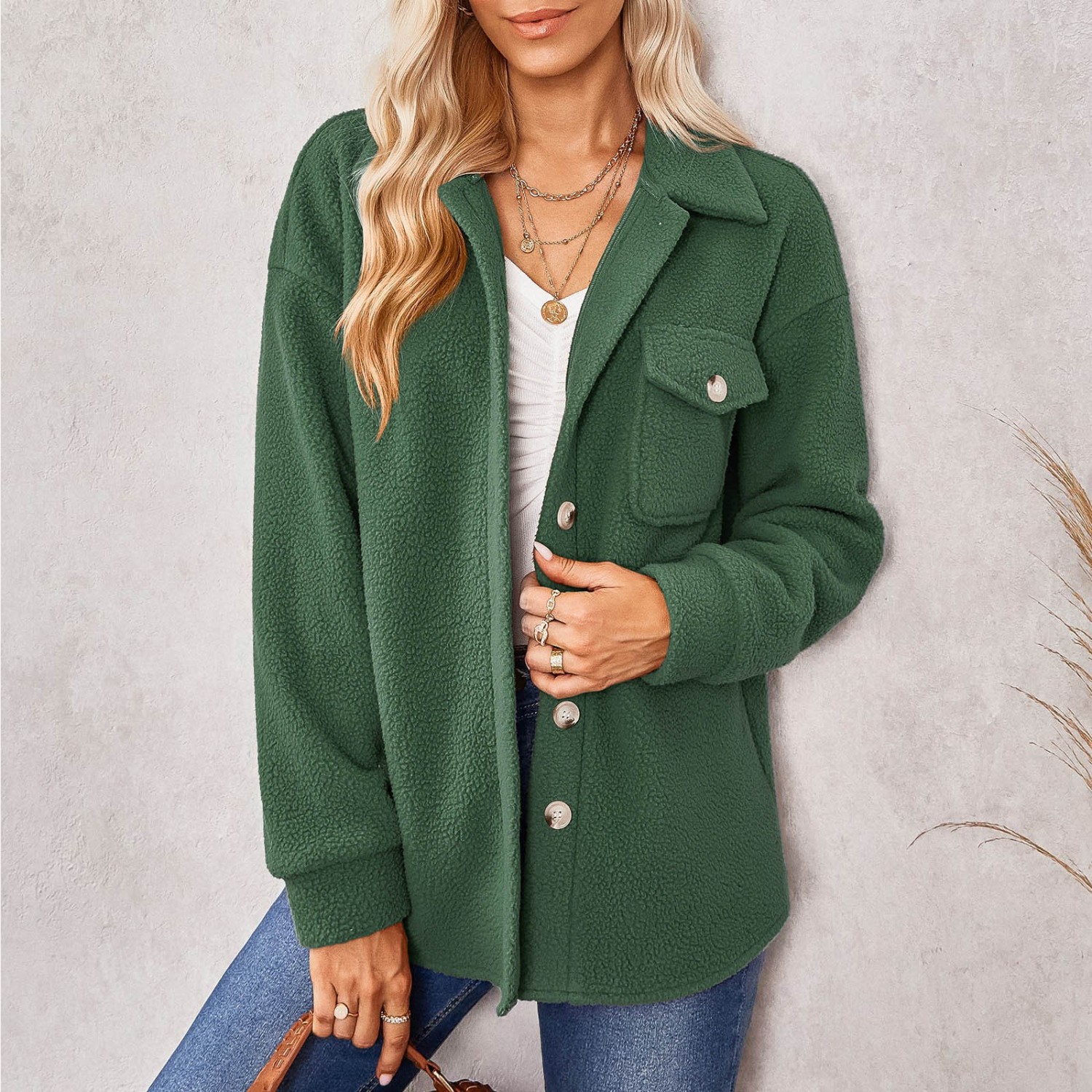 Decorative Button Open Front Long Sleeve Jacket
