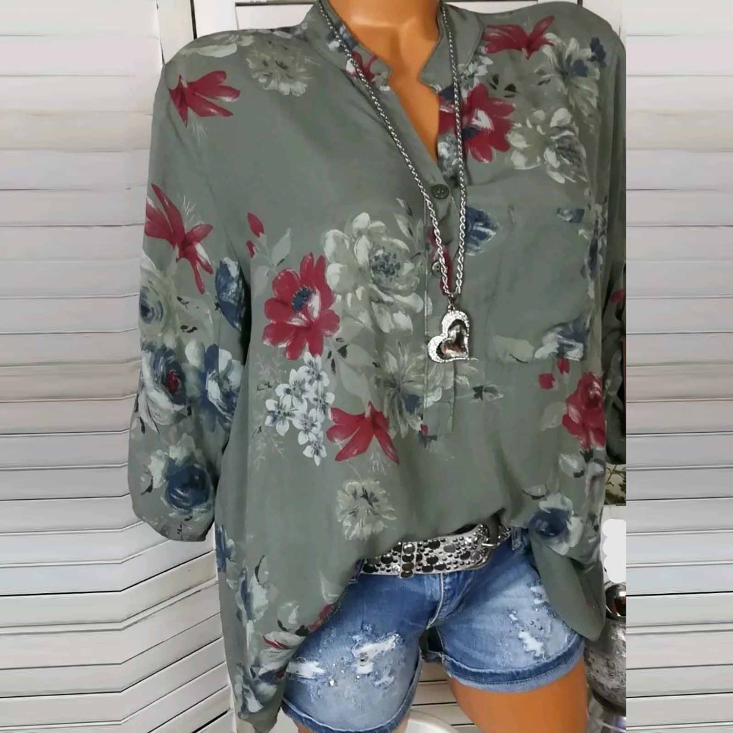 Elegant Print V Neck Blouses