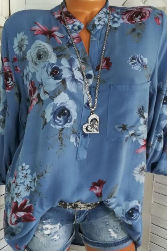 Floral Print Fashion Button V Neck Casual Corset Elegant Blouses