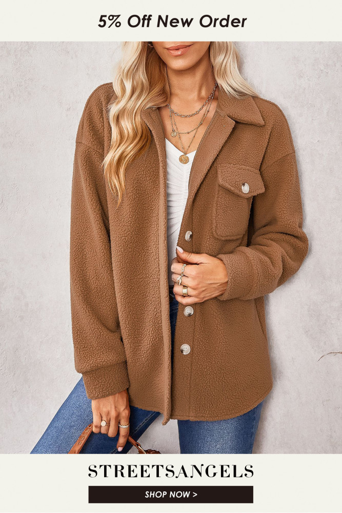 Women Long Sleeve Solid Color Pocket Fashion Casual Button Jacket