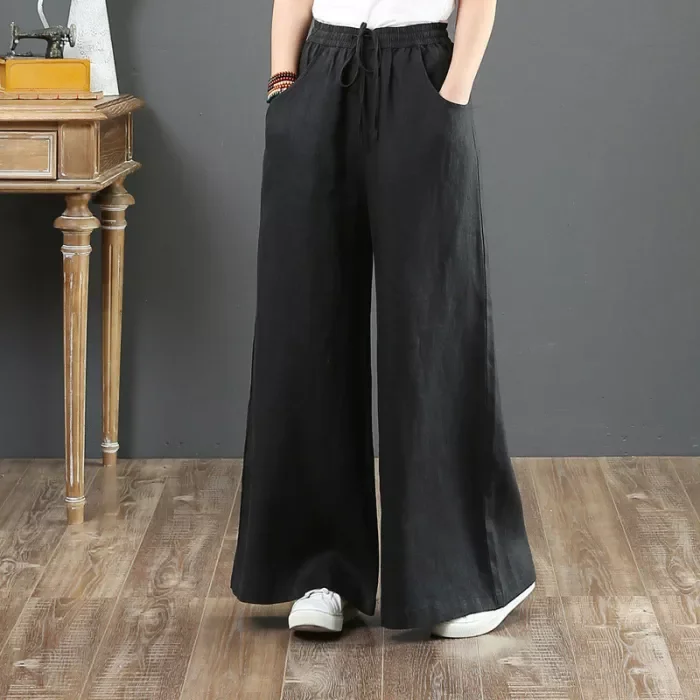 Fashion Solid Color Harem Linen Bloomers Casual Loose Wide Leg Pants