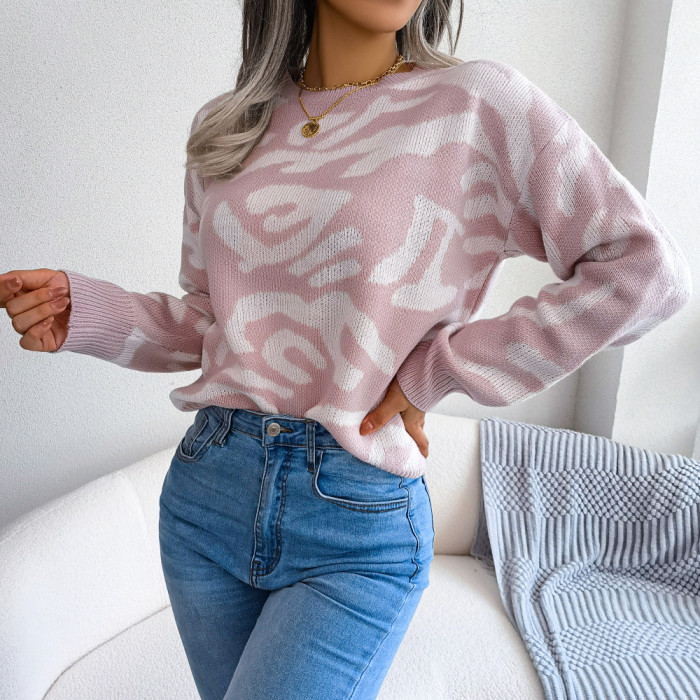 Fashion Floral Long Sleeve Knit Base Sweaters & Cardigans