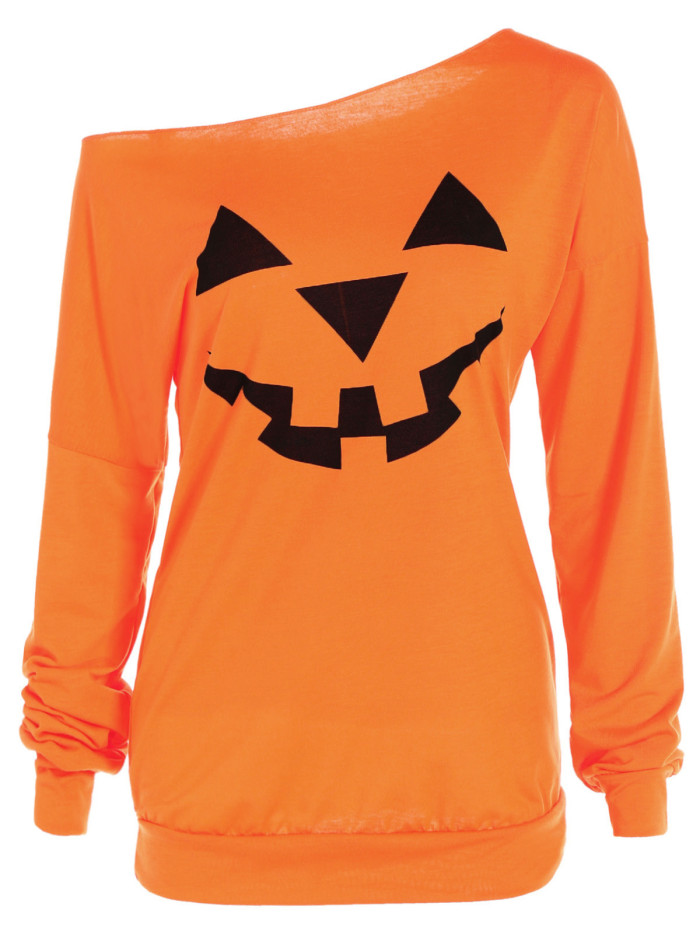 Halloween Grimace Bright Long Sleeve Casual Loose T-Shirt
