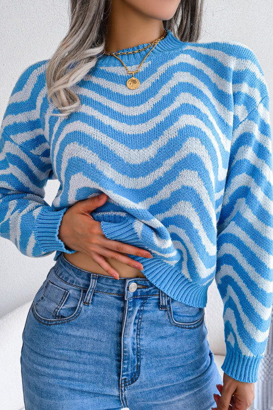 Street Style Contrast Striped Long Sleeve Crew Neck Sweaters & Cardigans