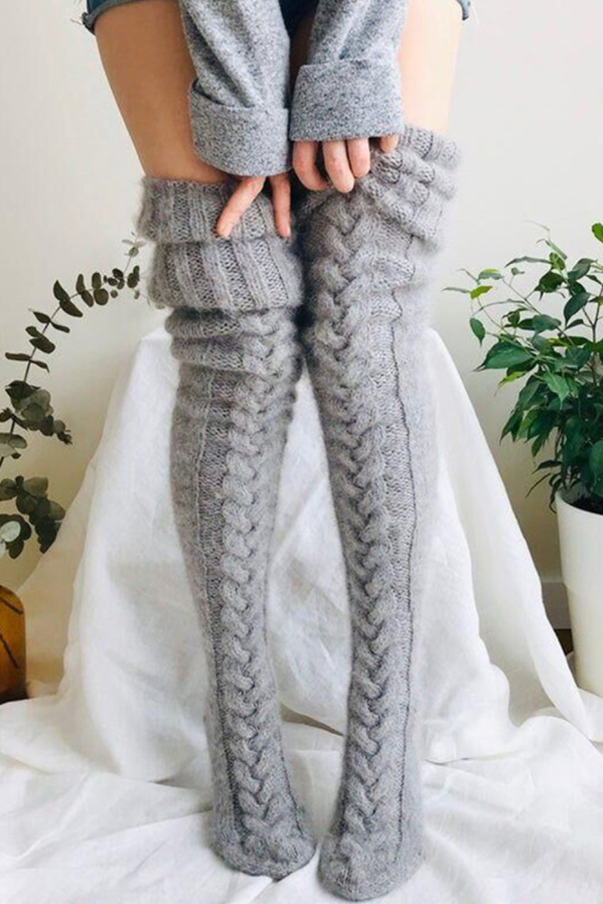 Solid Knit Over-the-Knee Long Barrel Socks