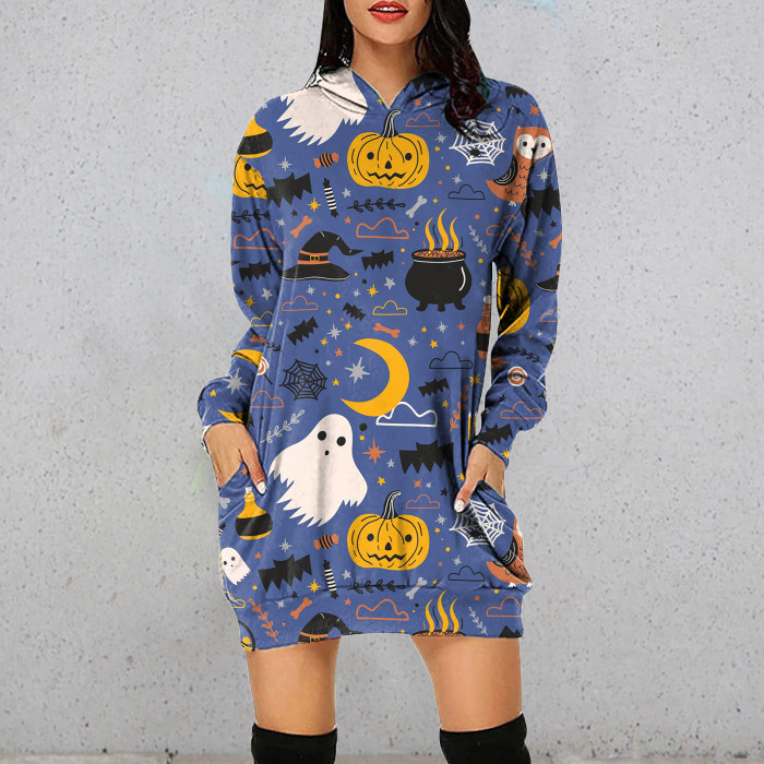 Fashion Women Loose Long Sleeve V Neck Halloween Print Casual Hoodies