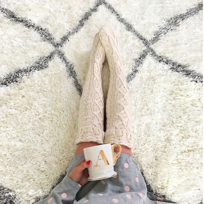 Hemp Pattern Fashion Flanged Mid-Length Knee Yarn Socks