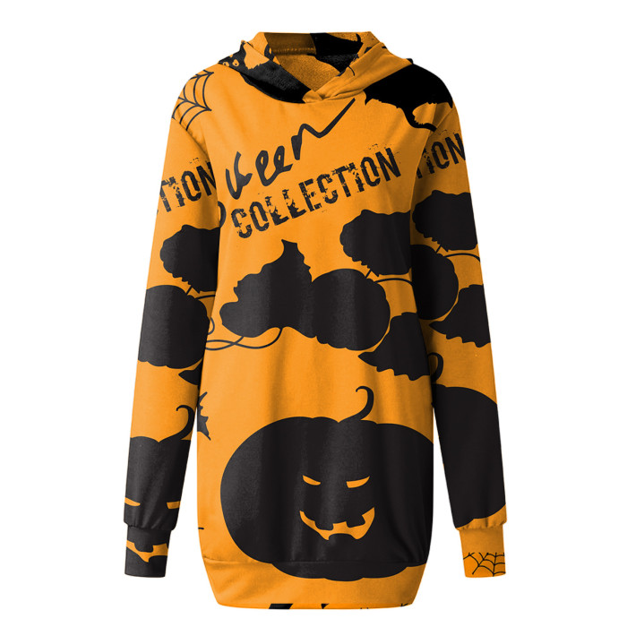 Fashion Loose Long Sleeve V Neck Pocket Halloween Print Casual  Hoodies