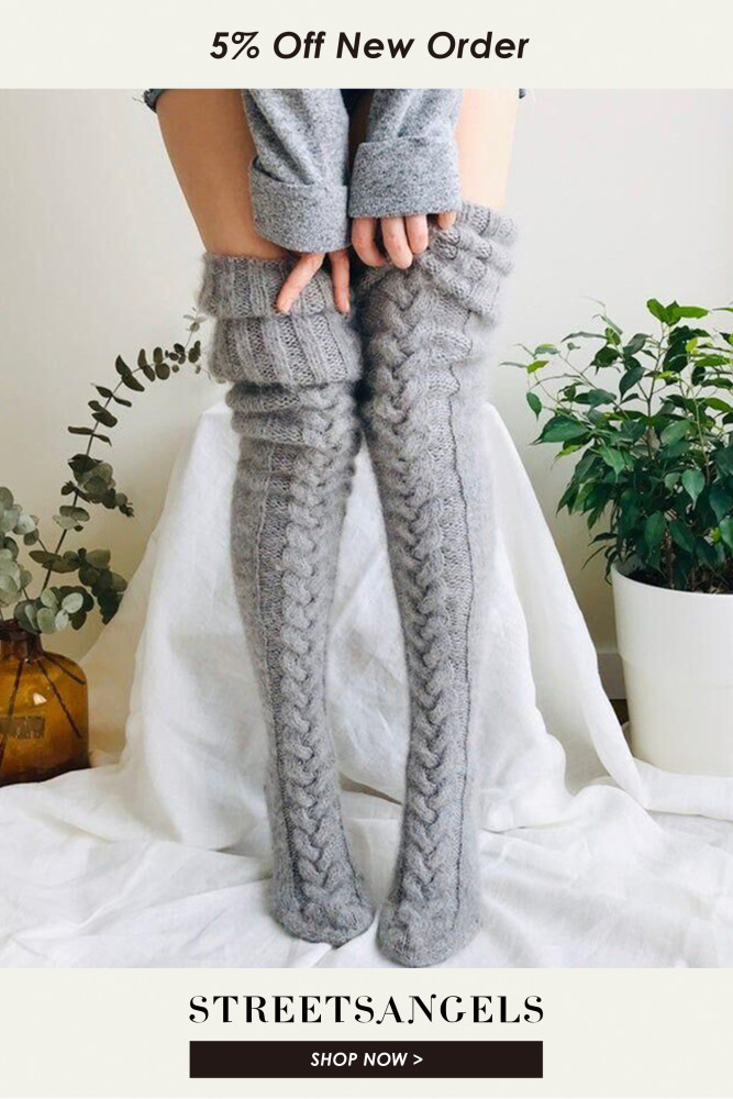 Solid Knit Over-the-Knee Long Barrel Socks