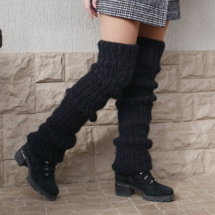 Solid Color Mohair Long Tube Fashion Casual Knit Pile Socks