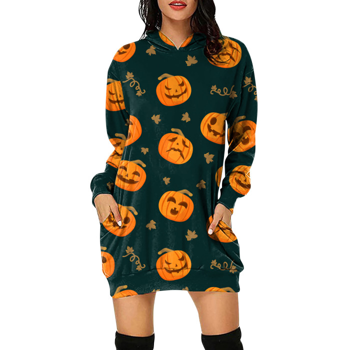 Fashion Women Loose Long Sleeve V Neck Halloween Print Casual Hoodies