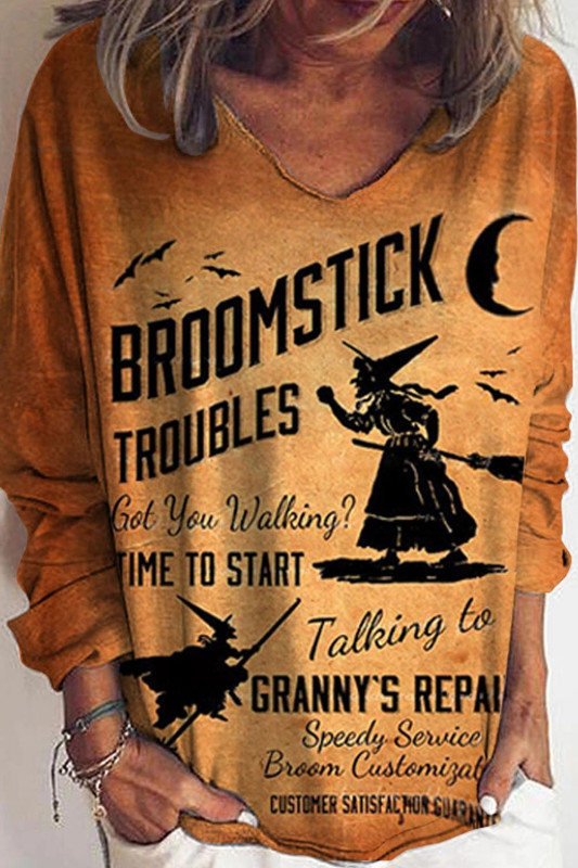 Halloween Print V-Neck Long Sleeve Loose Sweatshirts