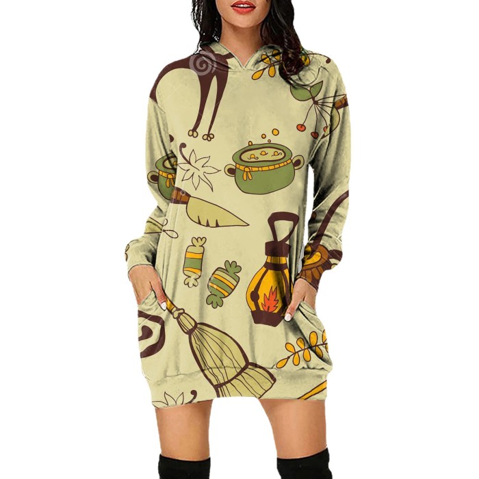 Fashion Loose Long Sleeve V Neck Pocket Halloween Print Casual  Hoodies