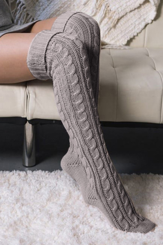 Fashion Hemp Pattern Knitted Mid-length Over-the-knee Yarn Socks