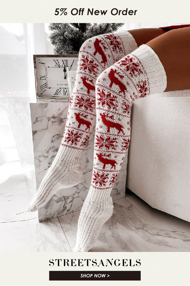 Christmas Snowflake Elk Long Knit Over Knee Socks
